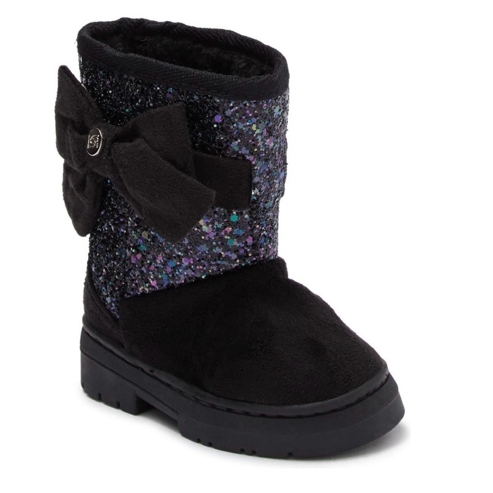 Bebe Girls Glitter Bow Faux Fur Winter Boots Black Size 8 NWT